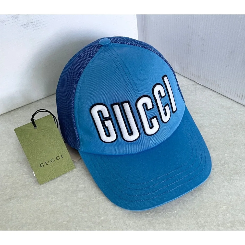 NWT Gucci Logo Blue Baseball Hat Size M